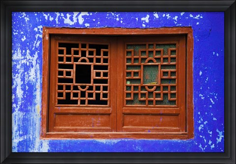 Framed Blue Temple Wall at Mingshan, Fengdu Ghost City, Fengdu, Yangtze River, Chongqing Province, China Print