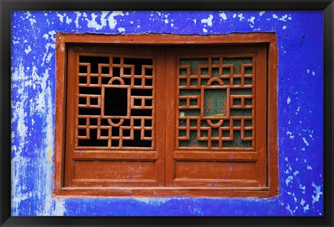 Framed Blue Temple Wall at Mingshan, Fengdu Ghost City, Fengdu, Yangtze River, Chongqing Province, China Print
