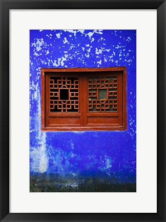 Framed Blue Temple wall detail, Mingshan, Fengdu Ghost City, Fengdu, Yangtze River, Chongqing Province, China Print