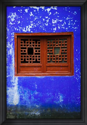 Framed Blue Temple wall detail, Mingshan, Fengdu Ghost City, Fengdu, Yangtze River, Chongqing Province, China Print