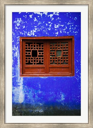 Framed Blue Temple wall detail, Mingshan, Fengdu Ghost City, Fengdu, Yangtze River, Chongqing Province, China Print
