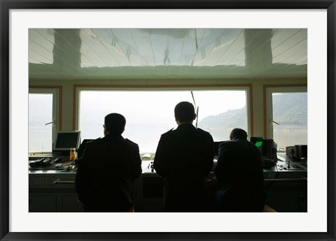 Framed Crew on the bridge of Yangzi River Cruise Ship, Yangtze River, Chongqing Province, China Print