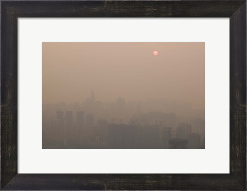 Framed Foggy city view from Yikeshu viewing platform at dusk, Chongqing, Yangtze River, Chongqing Province, China Print