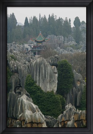 Framed Observation tower on limestone formations, The Stone Forest, Shilin, Kunming, Yunnan Province, China Print