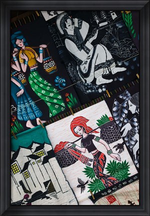 Framed Fabric items for sale at a market stall, Old Town, Dali, Yunnan Province, China Print