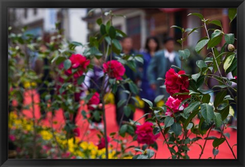 Framed People at spring flower festival, Old Town, Dali, Yunnan Province, China Print