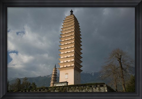 Framed Low angle view of Qianxun Pagoda, Three Pagodas, Old Town, Dali, Yunnan Province, China Print