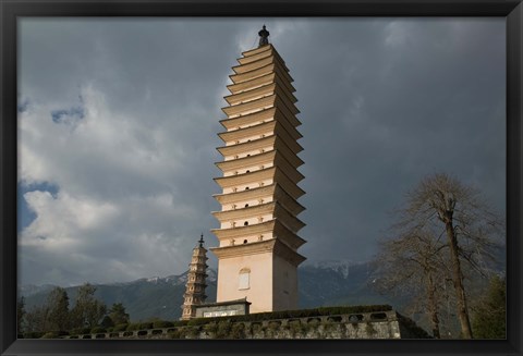 Framed Low angle view of Qianxun Pagoda, Three Pagodas, Old Town, Dali, Yunnan Province, China Print