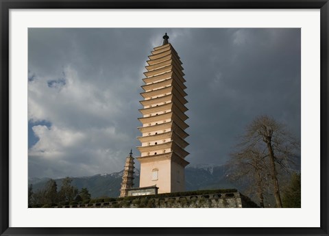 Framed Low angle view of Qianxun Pagoda, Three Pagodas, Old Town, Dali, Yunnan Province, China Print