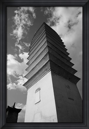 Framed Low angle view of Qianxun Pagoda, Three Pagodas, Old Tow, Dali, Yunnan Province, China (Black and White) Print