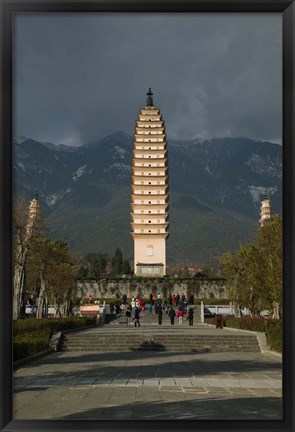 Framed Tourists at the Three Pagodas, Old Town, Dali, Yunnan Province, China Print