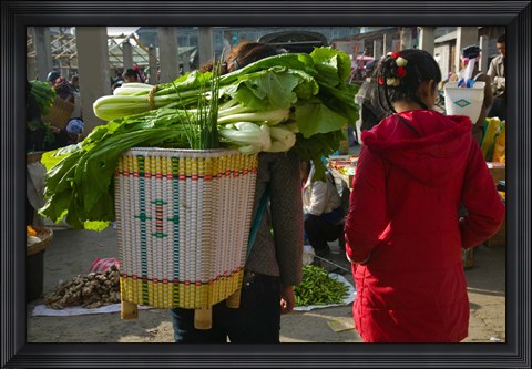 Framed People at a vegetable market, Xizhou, Erhai Hu Lake Area, Yunnan Province, China Print