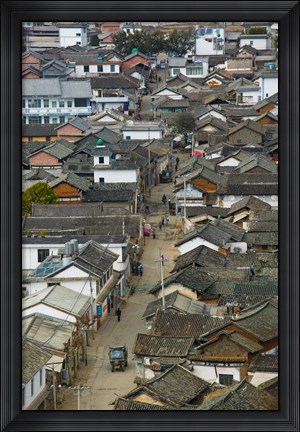 Framed High angle view of houses in a village, Tianshengying, Erhai Hu Lake Area, Yunnan Province, China Print