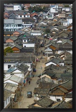 Framed High angle view of houses in a village, Tianshengying, Erhai Hu Lake Area, Yunnan Province, China Print