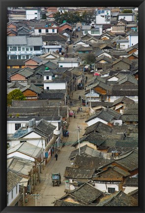 Framed High angle view of houses in a village, Tianshengying, Erhai Hu Lake Area, Yunnan Province, China Print