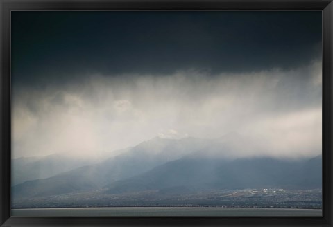 Framed Cangshan mountains and western shore of Erhai Hu Lake during spring storm, Wase, Erhai Hu Lake Area, Yunnan Province, China Print