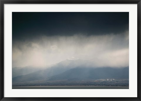 Framed Cangshan mountains and western shore of Erhai Hu Lake during spring storm, Wase, Erhai Hu Lake Area, Yunnan Province, China Print