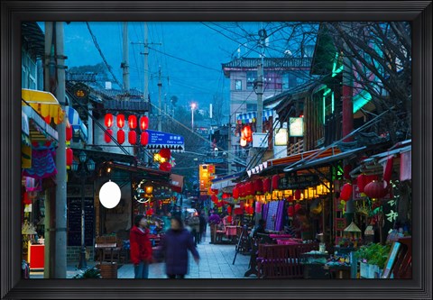Framed People in a market at the backpacker area around Renmin Lu, Old Town, Dali, Yunnan Province, China Print
