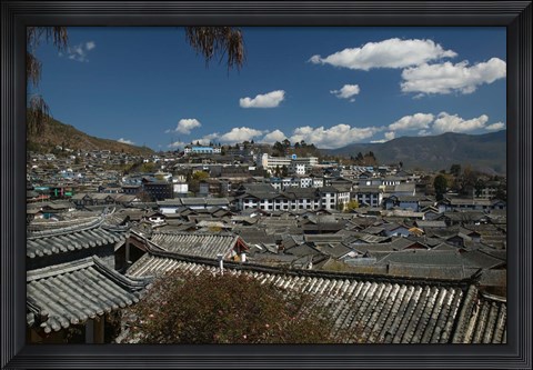 Framed High angle view of houses in a town, Old Town, Lijiang, Yunnan Province, China Print