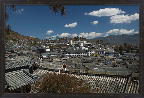 Framed High angle view of houses in a town, Old Town, Lijiang, Yunnan Province, China Print