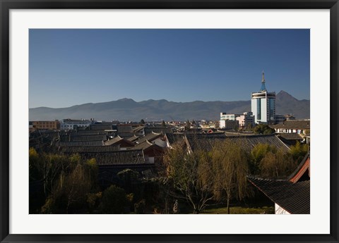 Framed High angle view of buildings in the new town viewed from Mu Family Mansion, Lijiang, Yunnan Province, China Print