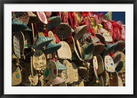 Framed Buddhist prayer wishes (Ema) hanging at a shrine on a tree, Old Town, Lijiang, Yunnan Province, China Print