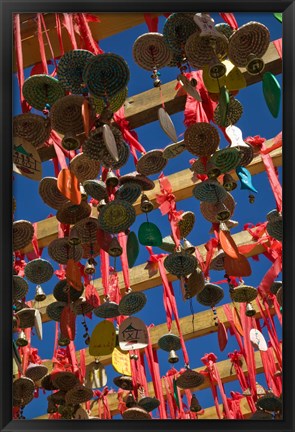 Framed Buddhist prayer wishes (Ema) hanging at Jade Dragon Snow Mountain Scenic Area, Lijiang, Yunnan Province, China Print