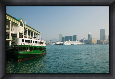 Framed Star ferry on a pier with buildings in the background, Central District, Hong Kong Island, Hong Kong Print
