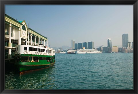 Framed Star ferry on a pier with buildings in the background, Central District, Hong Kong Island, Hong Kong Print