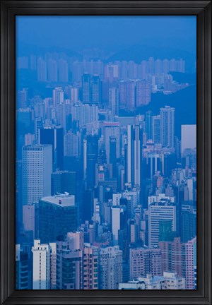Framed High angle view of buildings in a downtown district, Central District, Hong Kong Island, Hong Kong Print