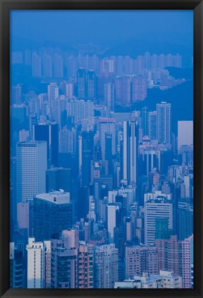 Framed High angle view of buildings in a downtown district, Central District, Hong Kong Island, Hong Kong Print