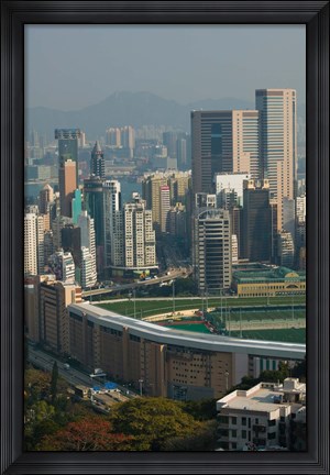 Framed High angle view of a horseracing track, Happy Valley Racecourse, Happy Valley, Wan Chai District, Hong Kong Print
