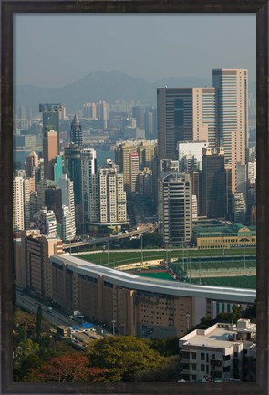 Framed High angle view of a horseracing track, Happy Valley Racecourse, Happy Valley, Wan Chai District, Hong Kong Print