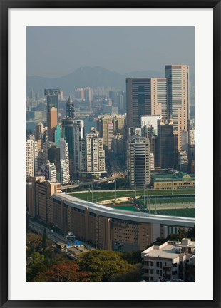 Framed High angle view of a horseracing track, Happy Valley Racecourse, Happy Valley, Wan Chai District, Hong Kong Print