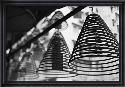 Framed Large incense coils hanging in Pak Sing Ancestral Hall, Central District, Hong Kong Island, Hong Kong Print
