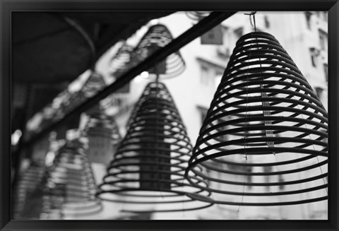 Framed Large incense coils hanging in Pak Sing Ancestral Hall, Central District, Hong Kong Island, Hong Kong Print