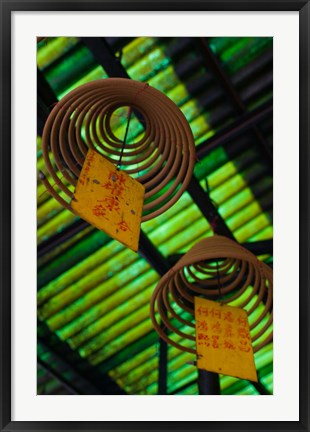 Framed Large incense coils hanging from Green Roof, Central District, Hong Kong Island, Hong Kong Print