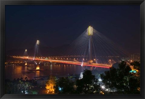 Framed Bridge lit up at night, Ting Kau Bridge, Rambler Channel, New Territories, Hong Kong Print