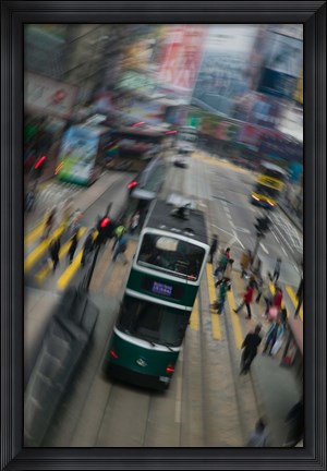 Framed Trams on a road, Hennessy Road, Wan Chai, Wan Chai District, Hong Kong Print