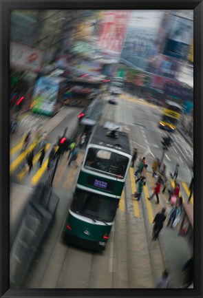 Framed Trams on a road, Hennessy Road, Wan Chai, Wan Chai District, Hong Kong Print