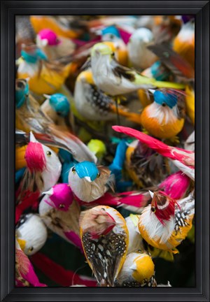 Framed Artificial birds for sale at a market stall, Yuen Po Street Bird Garden, Mong Kok, Kowloon, Hong Kong Print