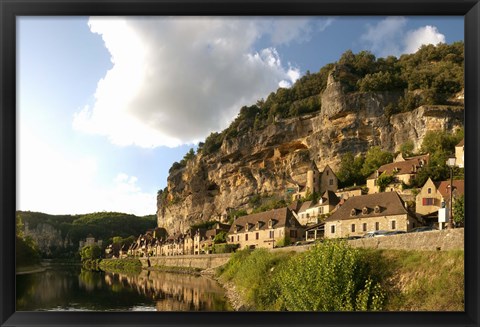 Framed Village at the waterfront, La Roque-Gageac, Dordogne, Aquitaine, France Print