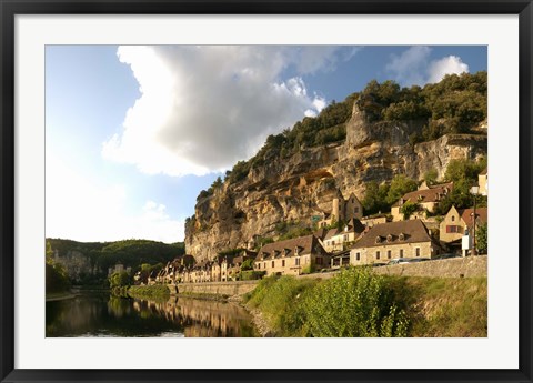 Framed Village at the waterfront, La Roque-Gageac, Dordogne, Aquitaine, France Print