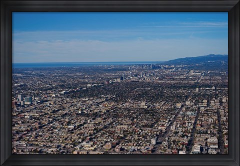 Framed Aerial view of Downtown Los Angeles, Los Angeles, California Print