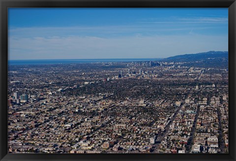 Framed Aerial view of Downtown Los Angeles, Los Angeles, California Print