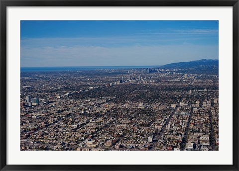 Framed Aerial view of Downtown Los Angeles, Los Angeles, California Print