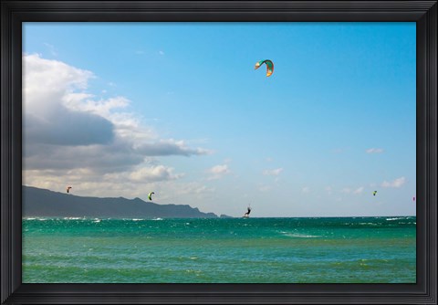 Framed Tourists kiteboarding in the ocean, Maui, Hawaii, USA Print