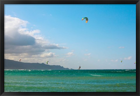 Framed Tourists kiteboarding in the ocean, Maui, Hawaii, USA Print