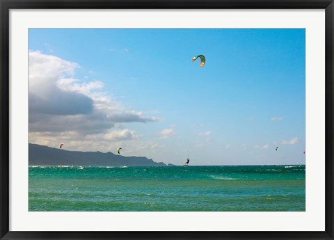 Framed Tourists kiteboarding in the ocean, Maui, Hawaii, USA Print