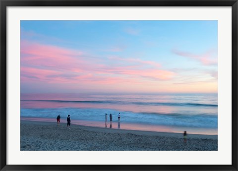 Framed Tourists on the beach at sunset, Santa Monica, California, USA Print